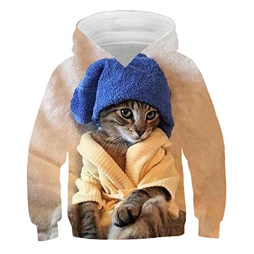 COAOBO Kinder Hoodie 3D Druck，Herbst 3D Katze Kinder Hoodies Lustige Tiere Jungen & Mädchen Kleidung Langarm Sweatshirt Bequeme Anime Tops-130Cm von COAOBO