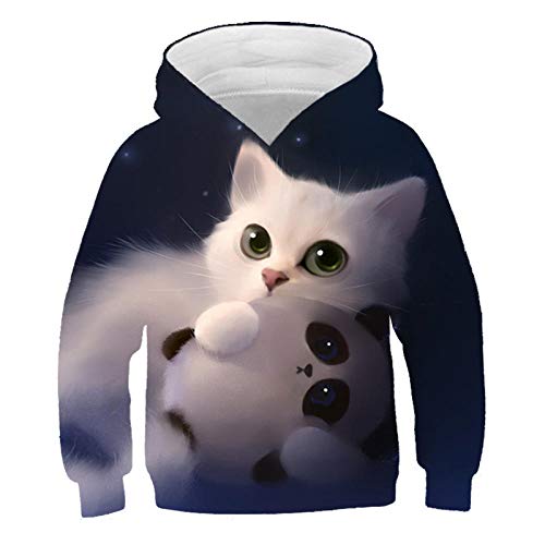 COAOBO Kinder Hoodie 3D Druck，Jungen Mädchen Sweatshirt Süße Katze Kinder Hoodies Drucken 3D Hoodies Für Mädchen Kleidung Herbst Lose Pullover Kinder Kleidung-160Cm von COAOBO