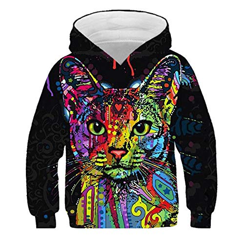 COAOBO Kinder Hoodie 3D Druck，Jungen Mädchen Sweatshirt Süße Katze Kinder Hoodies Print 3D Hoodies Für Mädchen Kleidung Herbst Lose Pullover Kinder Kleidung-140Cm von COAOBO