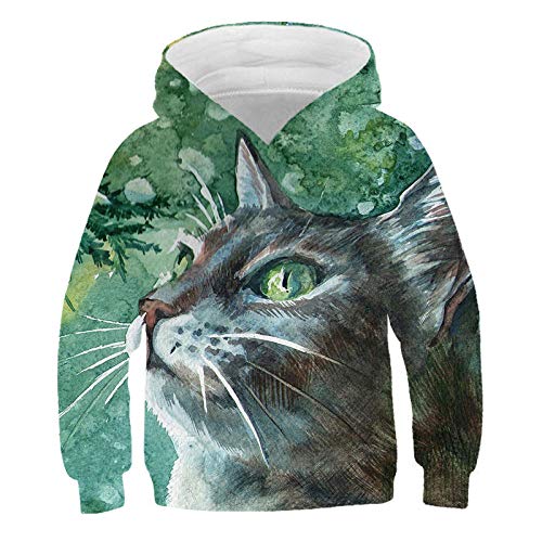 COAOBO Kinder Hoodie 3D Druck，Jungen Mädchen Sweatshirt Süße Katze Kinder Hoodies Print 3D Hoodies Für Mädchen Kleidung Herbst Lose Pullover Kinder Kleidung-140Cm von COAOBO