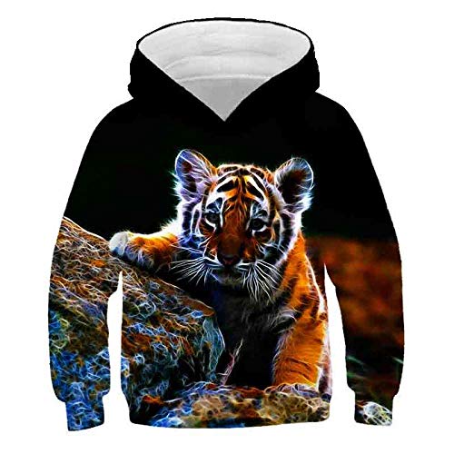 COAOBO Kinder Hoodie 3D Druck，Mode Coole Tiger Hoodies Jungen/Mädchen Dünne 3D-Sweatshirts Mit Hut Animal Print Tiger Hoodie Sweatshirt Kinder Trainingsanzug Jacken-120Cm von COAOBO