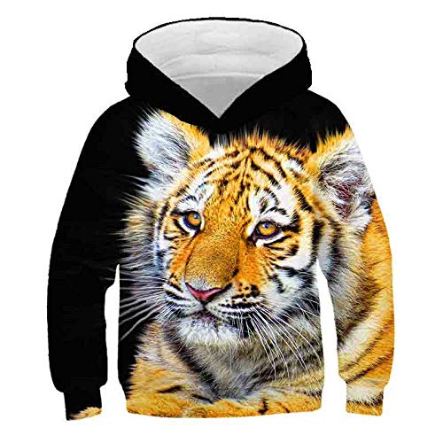 COAOBO Kinder Hoodie 3D Druck，Mode Coole Tiger Hoodies Jungen / Mädchen Dünne 3D-Sweatshirts Mit Hut Animal Print Tiger Hoodie Sweatshirt Kinder Trainingsanzug Jacken-150Cm von COAOBO