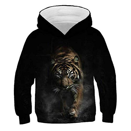 COAOBO Kinder Hoodie 3D Druck，Mode Tiger Hoodies Jungen/Mädchen 3D-Sweatshirts Mit Hut Animal Print Tiger Hoodie Sweatshirt Kinder Trainingsanzug Jacken-140Cm von COAOBO