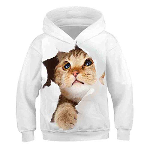 Kinder Hoodie 3D Druck，Katze Herbst Jungen Mädchen Kleidung Polyester Kapuze Tiere Sweatshirt Kinder Kinder Casual Sportswear Kids Sport Clothing-110Cm von COAOBO