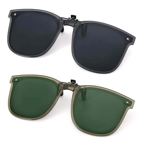 COASION 2 Stück Polarisierte Clip auf Sonnenbrille für Brillenträger,Aufklappbarer Sonnenbrillen Aufsatz Brille,Clip-on Nachtfahrbrillen für Damen Herren von COASION