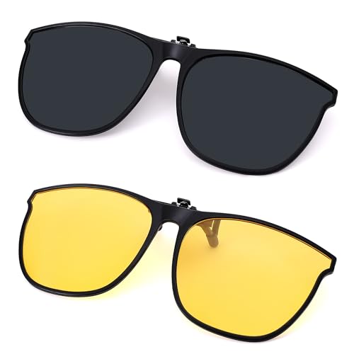 COASION 2 Stück Polarisierte Clip auf Sonnenbrille für Brillenträger,Sonnenbrillen Aufsatz Brille,Clip-on Nachtfahrbrillen für Damen Herren von COASION