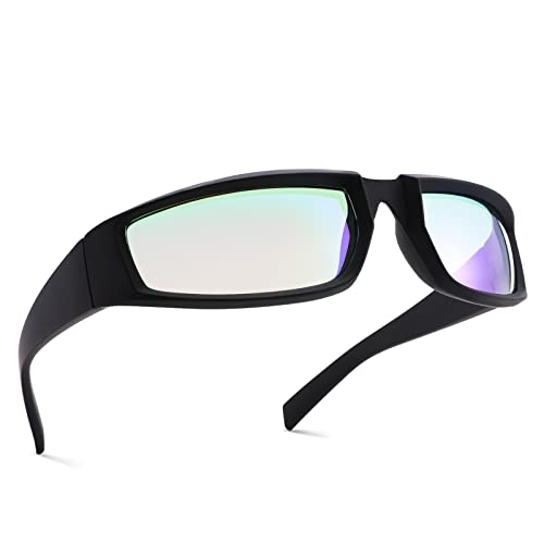 COASION Futuristisch Sonnenbrillen Für Herren Und Damen UV400 Schutz Y2K Wrap Around Sports Sonnenbrille (Mattschwarz/Grün gespiegelt) von COASION