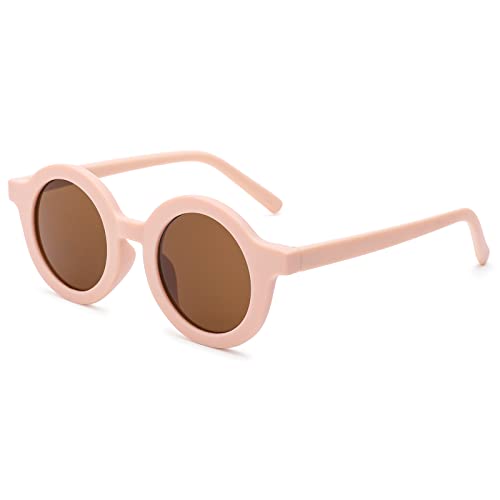 COASION Kinder Sonnenbrille 100 Uv Schutz Retro Rund Unisex Baby Sonnenbrille One Size (B3 Rosa/Braune Linse) von COASION