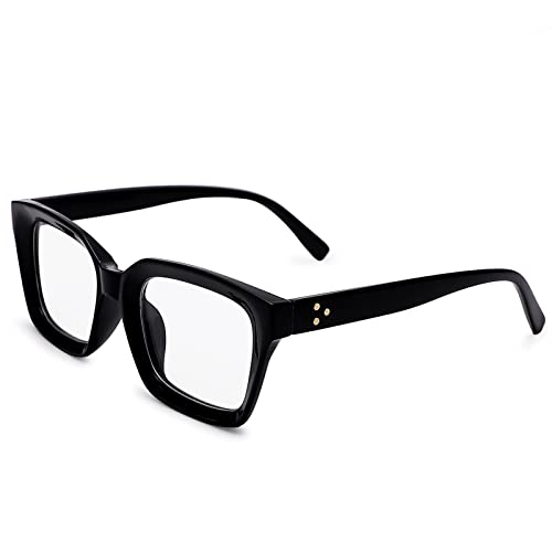 COASION Mode Quadratisch Brille Ohne Stärke Damen Gaming Computerbrille Fake Geld Brille Damen Herren (Helles Schwarz) von COASION