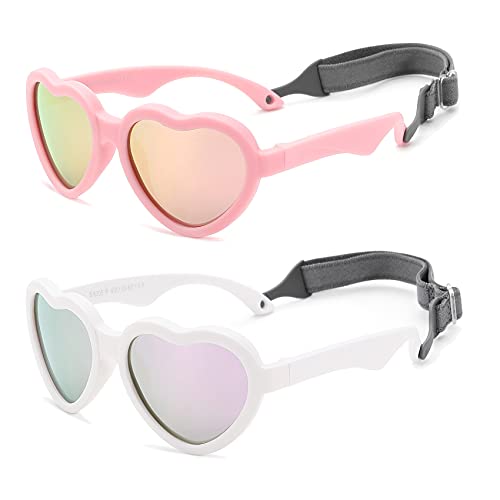 COASION Polarisierte Baby Sonnenbrille Herz mit Verstellbares Band für 0-24 Monate Neugeborene Jungen MäDchen, TPEE UV400 Schutz von COASION