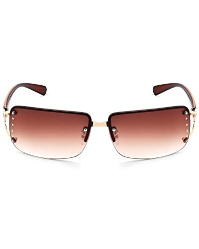 COASION Rechteckig Rahmenlose Sonnenbrille Damen Vintage Herren mit UV400 Schutz Retro 90er Futuristische Y2k Brille von COASION