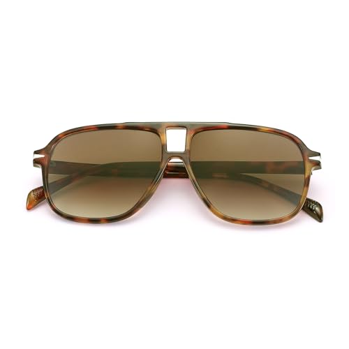 COASION Retro Pilot Sonnenbrille für Damen Herren Klassisch Rechteckig Doppelsteg Brille Übergröße 70er Jahre Vintage Eyewear UV400 Schutz(Schildpatt Rahmen/Gradient Braun Gläser) von COASION