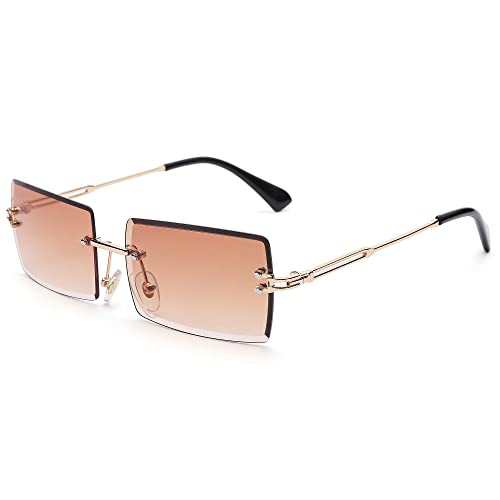 COASION Retro Rahmenlose Sonnenbrille für Damen Herren Rechteck Vintage Schnelle Brille Rave Mode Durchsichtige Sunglasses von COASION