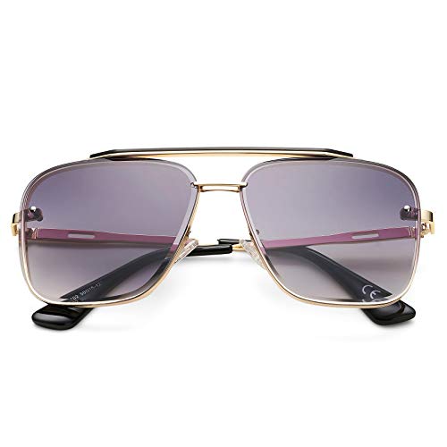 COASION Vintage Tony Stark Sonnenbrille Polarisiert Übergroße Quadratische pilotenbrille für Damen Herren (A5 Gold/Gradientengrau) von COASION