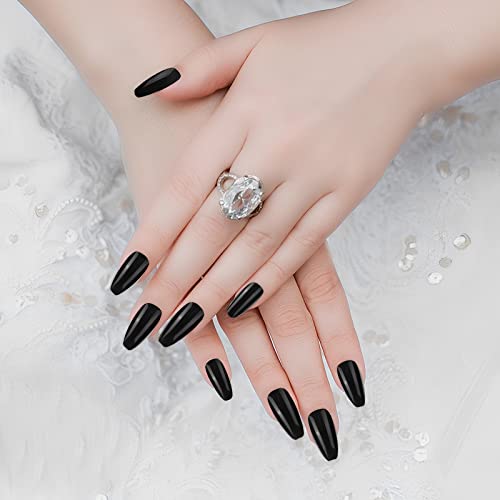 Cobee Einfarbige Press on Nägel, 24 Stück Sarg Fake Nägel glänzend konische Form, mittlere Länge vollständige Abdeckung Ballerina abnehmbar falsche für Frauen und Mädchen Nail Art DIY Set(schwarz) von Cobee