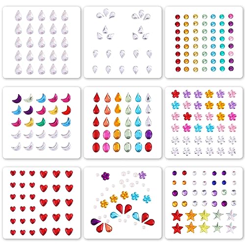 cobee 9 Blatt Gesichts Edelstein Aufkleber, bunte selbstklebende Gesichts Juwelen zum Aufkleben von Strasssteinen Kristall Bling Aufkleber für Make up Party Hochzeit Halloween Weihnachten von Cobee