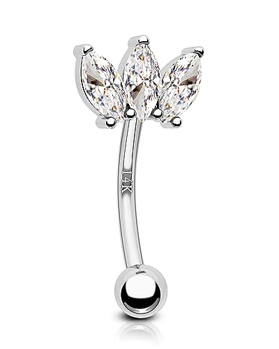 COCHARM 14 Karat Gold Triple Marquice CZ Rook Ohrringe für Frauen 16 g Gelbgold Krone Rook Augenbrauen Ringe Gold 14 Karat 6 mm/8 mm Rook Forward Helix Ohrringe 14 Karat Gold Tragus Rook Barbell von COCHARM