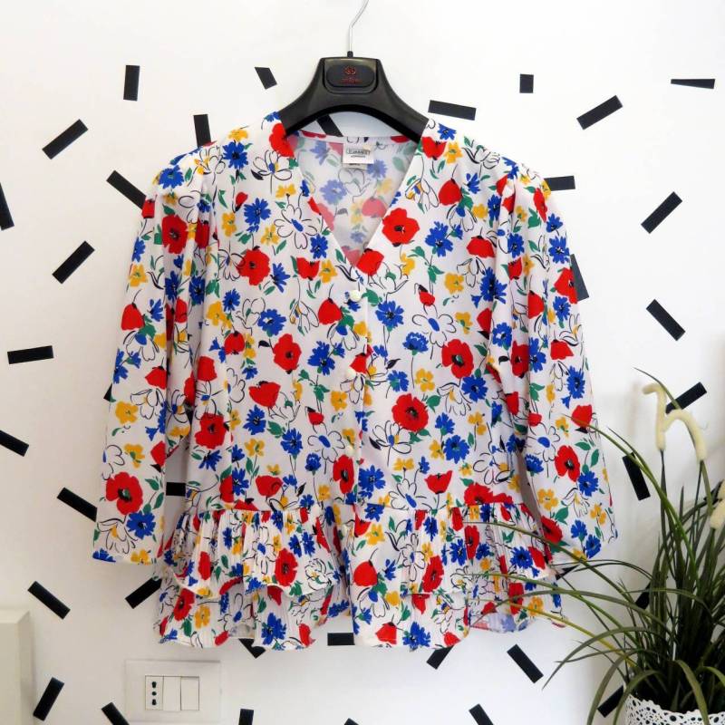 80Er/90Er Vintage Blumen Shirt Mit Rüschen Gr. L von COCKROACHvtg