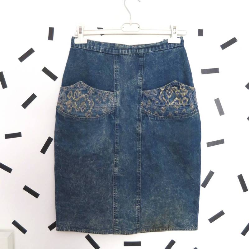 90Er Jahre Vintage Säure Waschen Jeans Rock Hohe Taille Größe M von COCKROACHvtg