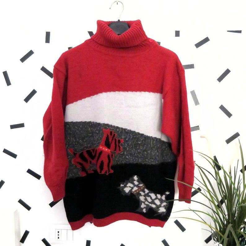 Vintage 80Er/90Er Hund Geschichte Pullover Größe L von COCKROACHvtg