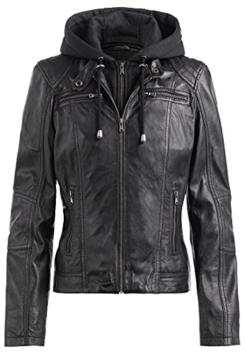 COCO Black Label since1986 Damen Lederjacke Zoe moderne Biker Jacke mit Kapuze aus Lammleder, Farbe:Schwarz, Größe:38 von COCO Black Label since1986