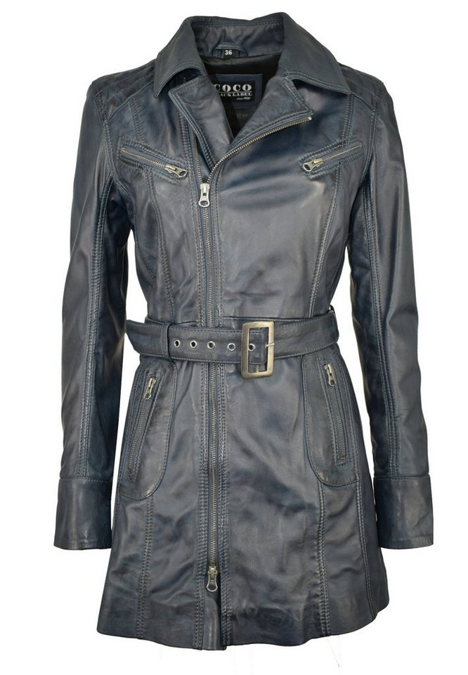 COCO Black Label since1986 Lederjacke Damen Leder Kurzmantel Sara Ledermantel mit Gürtel und Reverskragen von COCO Black Label since1986