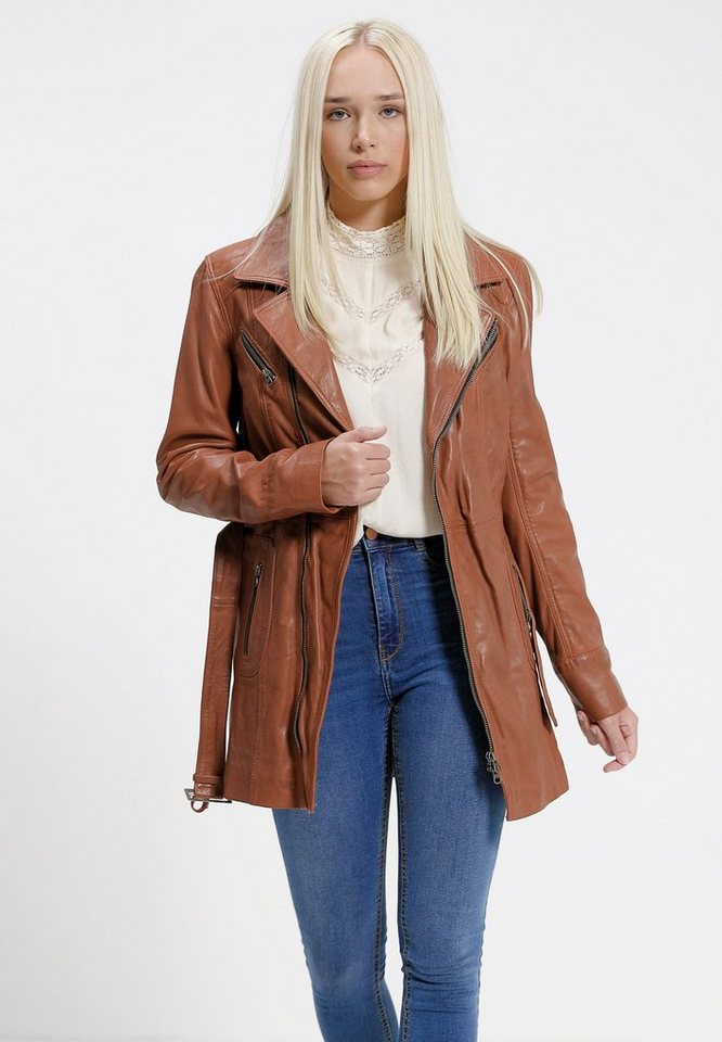 COCO Black Label since1986 Lederjacke Damen Leder Kurzmantel Sara Ledermantel mit Gürtel und Reverskragen von COCO Black Label since1986