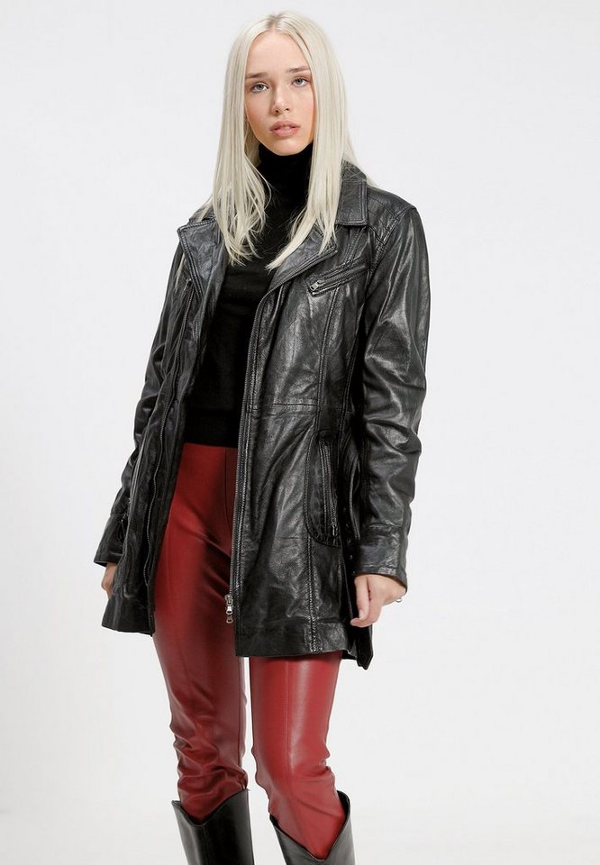 COCO Black Label since1986 Lederjacke Damen Leder Kurzmantel Sara Ledermantel mit Gürtel und Reverskragen von COCO Black Label since1986