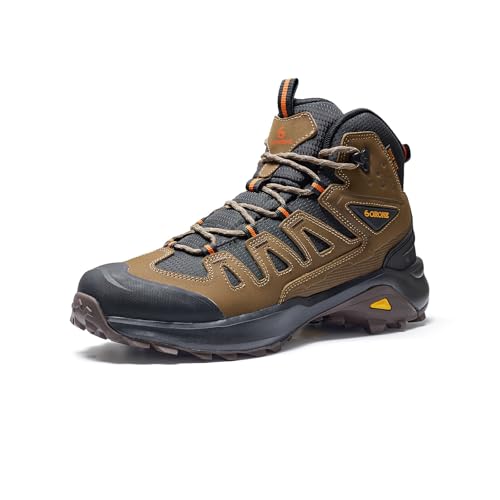 COCOFA Herren Wasserdicht Wanderstiefel Outdoor Leicht Atmungsaktiv Leder Trekking Camping Bergsteigen Schuhe, Braun, 45 EU von COCOFA
