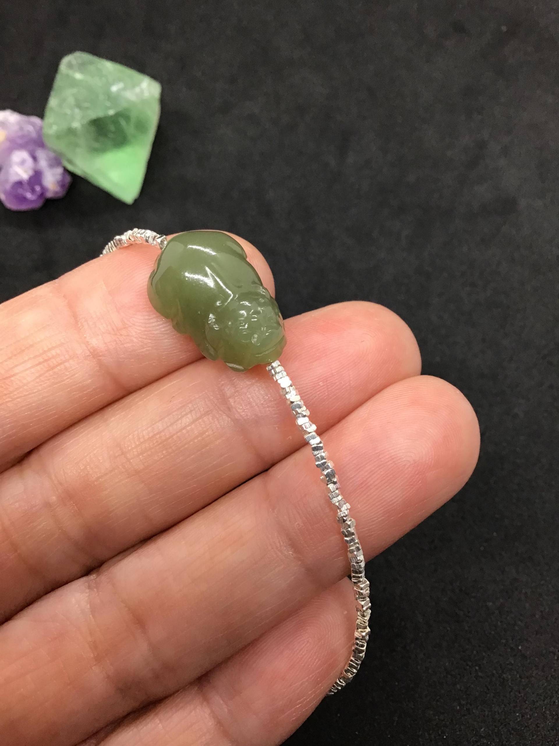 Green Jade Pixiu Silver Bracelet von COCOROCRYSTAL