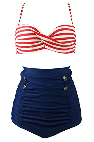 Cocoship Bikini-Set mit Gürtel, Retro-Stil, gedrehte Vorderseite, hohe Taille, Vintage-Stil, gerafft - - (42 DE/44 DE) XXX-Large von COCOSHIP