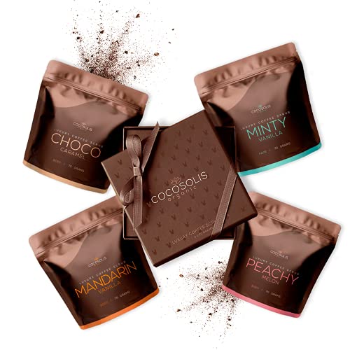 COCOSOLIS SCRUB Kaffee-Body Scrub-Set - ätherische Öle - Das perfekte luxuriöse Geschenkset Frauen - 3 x Peeling Körper und 1 x Peeling Gesicht (280 gr) von COCOSOLIS