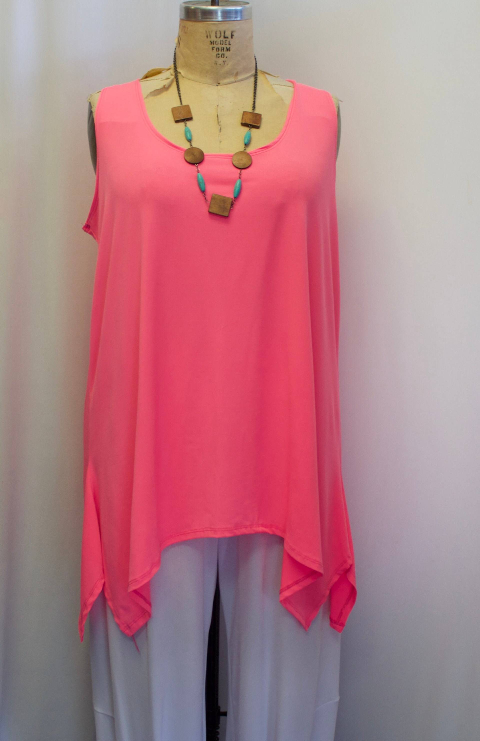 Plus Size Tunika Tank Top, Coco Und Juan, Lagenlook Tunika, Neon Pink, Traveler Strick, Boho Kleidung Frauen Top Größe 1 Passt 1x, 2x Büste 50" von COCOandJUAN