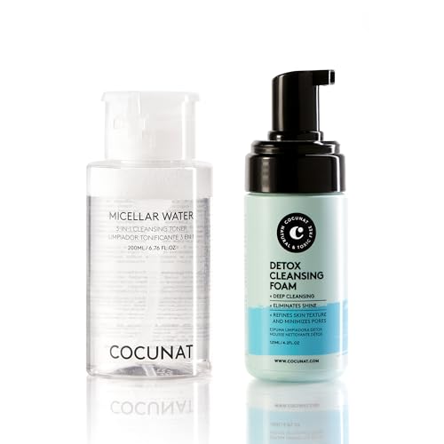 COCUNAT - Doppeltes Reinigungsset - Mizellenwasser und Detox-Reinigungsschaum - Reinigt, Tonisiert und Entfernt Make-up - Strafft die Poren - Sulfatfrei 200 ml + 125 ml von COCUNAT