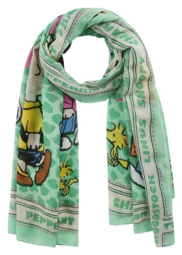 CODELLO Peanuts Halstuch Damen Grün, 140x140cm, 100% Polyester, dünnes Tuch mit Peanuts Print von CODELLO