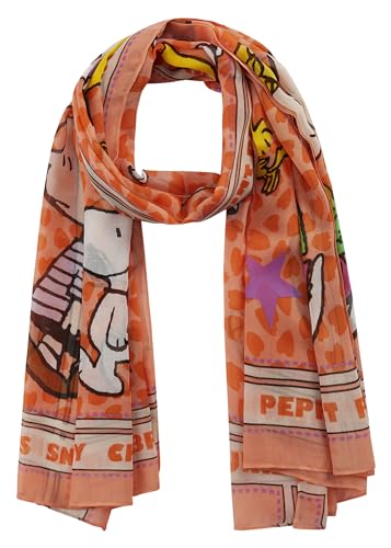 CODELLO Peanuts Halstuch Damen Orange, 140x140cm, 100% Polyester, dünnes Tuch mit Peanuts Print von CODELLO