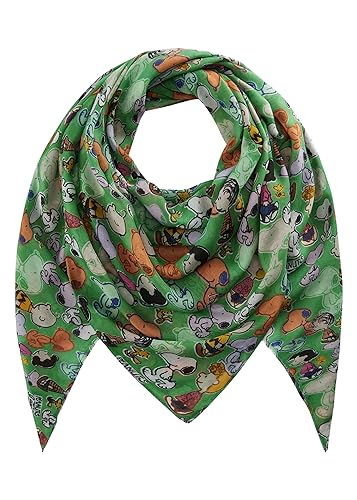 CODELLO Peanuts Halstuch Damen Grün, 140x140cm, 100% Polyester, dünnes Tuch mit Peanuts Print von CODELLO