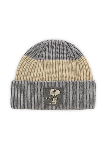 CODELLO Peanuts Strickmütze aus weicher Wollmischung mit Snoopy-Patch (DE/NL/SE/PL, Alphanumerisch, Einheitsgröße, grau) von CODELLO