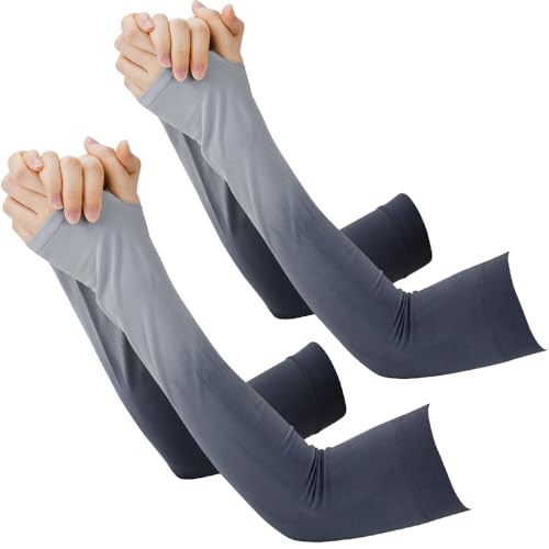 CODIRATO 2 Paar Sport Armlinge Unisex Armstulpen Atmungsaktiv Arm Kühler Anti-UV Schutz Kühlung Arm Sleeves Halbfinger Sonnenschutz Armlinge Ärmel Armstulpen für Radfahren, Angeln, Basketball, Grau von CODIRATO