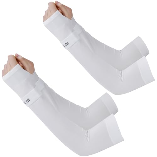 CODIRATO 2 Paar Sport Armlinge Unisex Armstulpen Atmungsaktiv Arm Kühler Anti-UV Schutz Kühlung Arm Sleeves Halbfinger Sonnenschutz Armlinge Ärmel Armstulpen für Radfahren, Angeln, Basketball, Weiß von CODIRATO