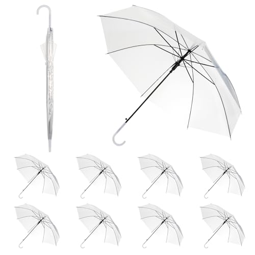 10er Set Klarsicht-Regenschirme 95 cm – Große Transparente Kuppelschirme mit 8 Rippen und Automatikgriff für Damen, Herren, Braut & Brautjungfern von CODOHI