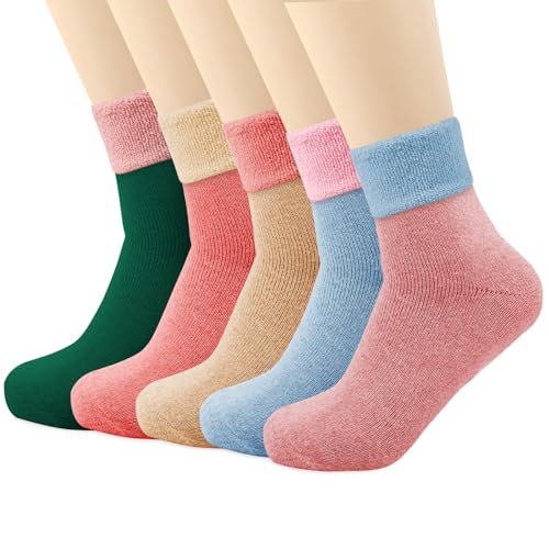 COEKI Damen Socken, 5 Paar Thermosocken Dicke Warme Bunte Wintersocken Wollsocken Geschenke Wintersocken für Frauen von COEKI