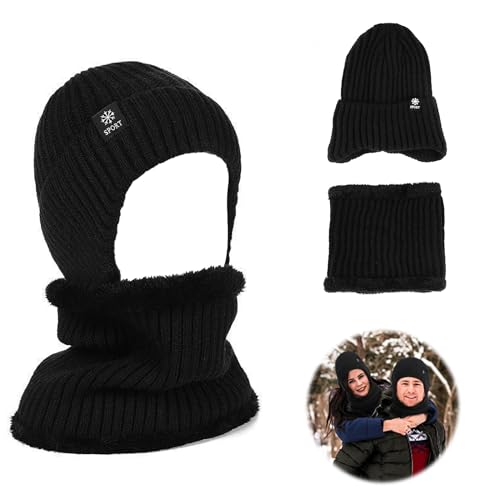 COEKI Herren Winter Warm Beanie Mütze und Loop Schal Set, Schal Herren Winter mit Fleece, Schlauchschal Halstuch Halswärmer Atmungsaktiv Strickmütze Damen Herren Winter für Skifahren Laufen Radfahren von COEKI