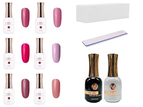 CÔEM - Premium Nagellack Set für UV-Lampe 6 Farben inkl. 1 Base, 1 Top Coat, 1 Buffer, 1 Nagelfeile - Langanhaltend & schnelltrocknend - Gellack Shellac professioneller Look - Gel Nail Polish Set Rosa von CÔEM