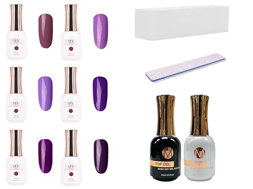 CÔEM - Premium Nagellack Set für UV-Lampe 6 Farben inkl. 1 Base, 1 Top Coat, 1 Buffer, 1 Nagelfeile - Langanhaltend & schnelltrocknend - Gellack Shellac professioneller Look Nail Polish Lavendel/Lila von CÔEM