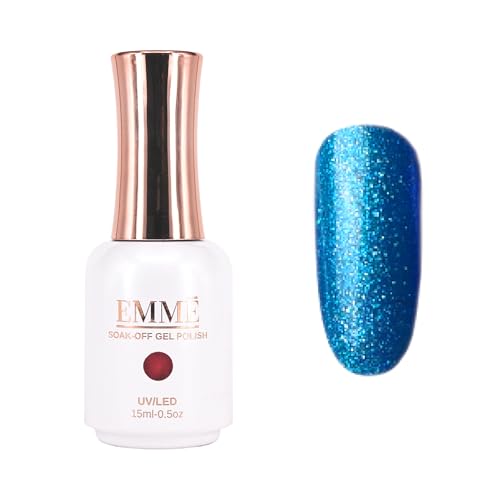 CÔEM - Premium Gel UV Nagellack langanhaltend für UV-Lampe - Gellack Shellac 400 Farben (Glitzer, Metallic, Schimmernd) Nail Polish schnelltrocknend - Gelnagellack 15ml GP340 blau/glitzer von CÔEM