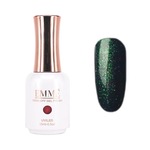 CÔEM - Premium Gel UV Nagellack langanhaltend für UV-Lampe - Gellack Shellac 400 Farben (Glitzer, Metallic, Schimmernd) Nail Polish schnelltrocknend - Gelnagellack 15ml GP351 dunkelgrün/glitzer von CÔEM