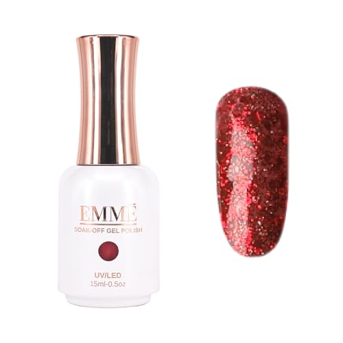 CÔEM - Premium Gel UV Nagellack langanhaltend für UV-Lampe - Gellack Shellac 400 Farben (Glitzer, Metallic, Schimmernd) Nail Polish schnelltrocknend & deckend - Gelnagellack 15ml GP297 rot/glitzer von CÔEM