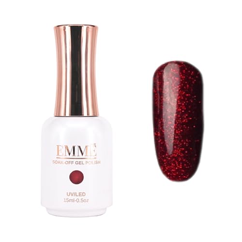 CÔEM - Premium Gel UV Nagellack langanhaltend für UV-Lampe - Gellack Shellac 400 Farben (Glitzer, Metallic, Schimmernd) Nail Polish schnelltrocknend & deckend - Gelnagellack 15ml GP319 rot/glitzer von CÔEM