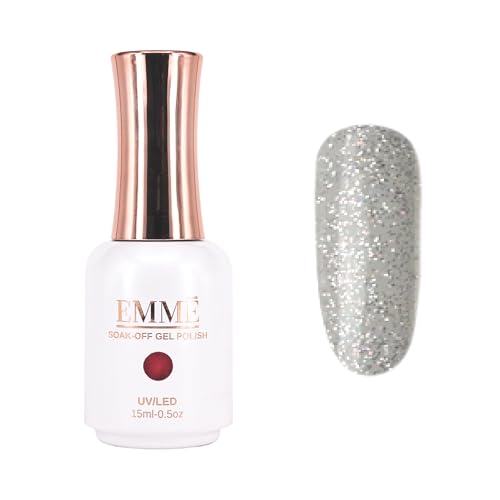 CÔEM - Premium Gel UV Nagellack langanhaltend für UV-Lampe - Gellack Shellac 400 Farben (Glitzer & Metallic) Nail Polish schnelltrocknend & deckend - Gelnagellack 15ml GP225 grau/silber glitzer von CÔEM